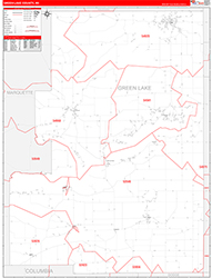 Green Lake County, WI Wall Map Zip Code Red Line Style 2026